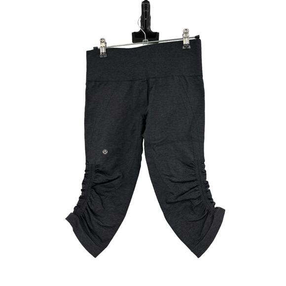 Lululemon Leggings 6 In The Flow Cropped Heathered Deep Coal Ruched Yoga - Picture 2 of 4